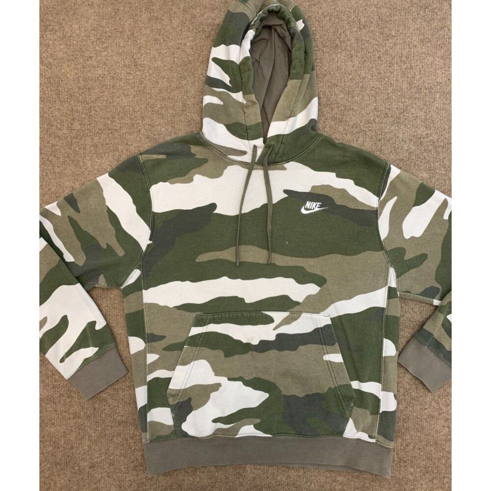 Nike Hoodie Mens S NSW Camo Club Long Sleeve Fleece Lived In Faded Pullover